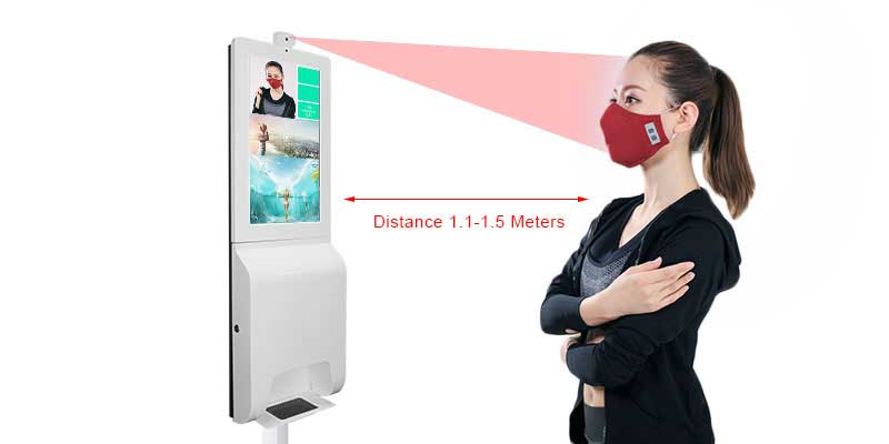 21.5 inch hand sanitizer signage display with face recognition temperature measurement kiosk